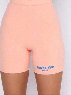 White fox Peach Ribbed Bike Shorts - High Waist